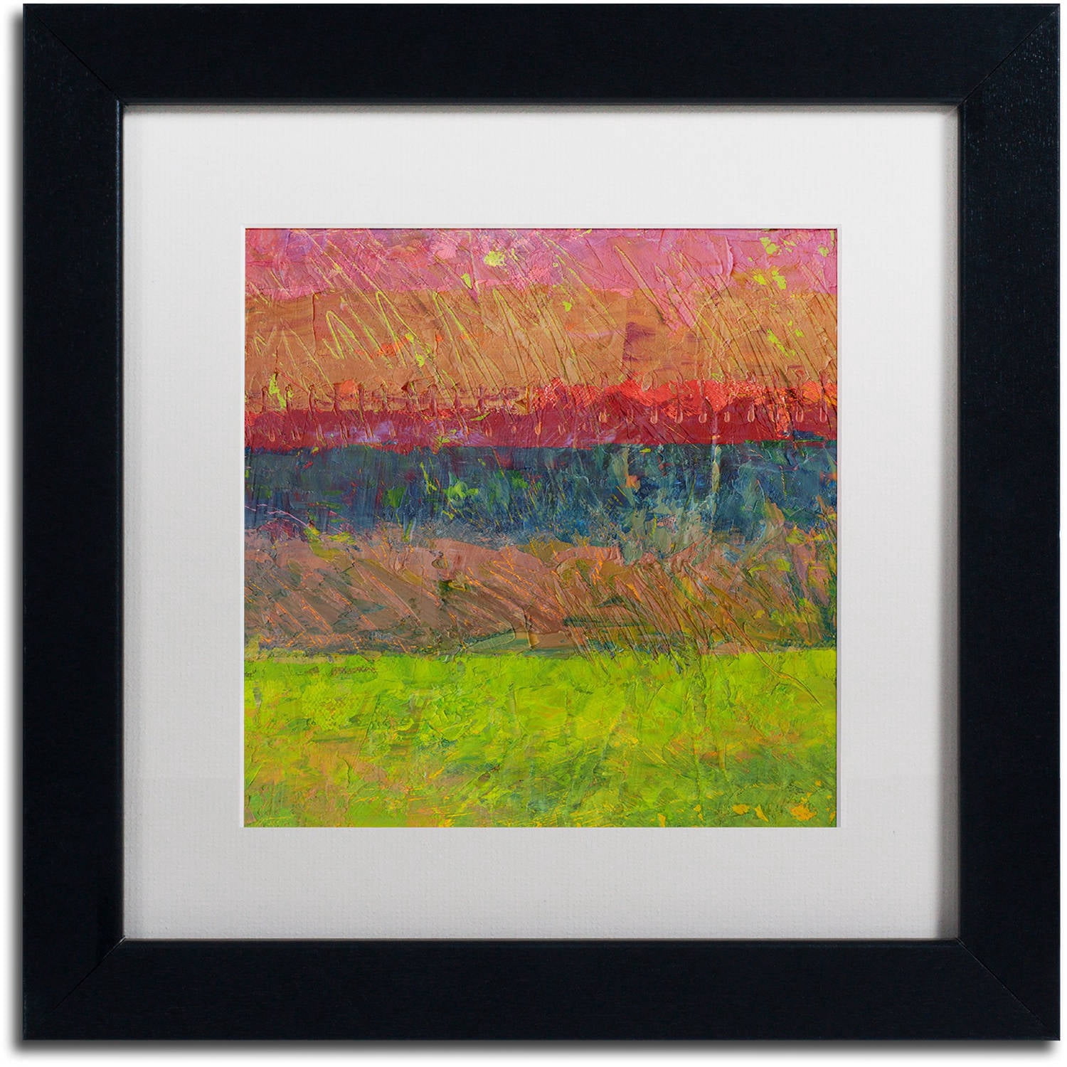 Trademark Fine Art "Lake and Hills" Canvas Art by Michelle Calkins, White Matte, Black Frame
