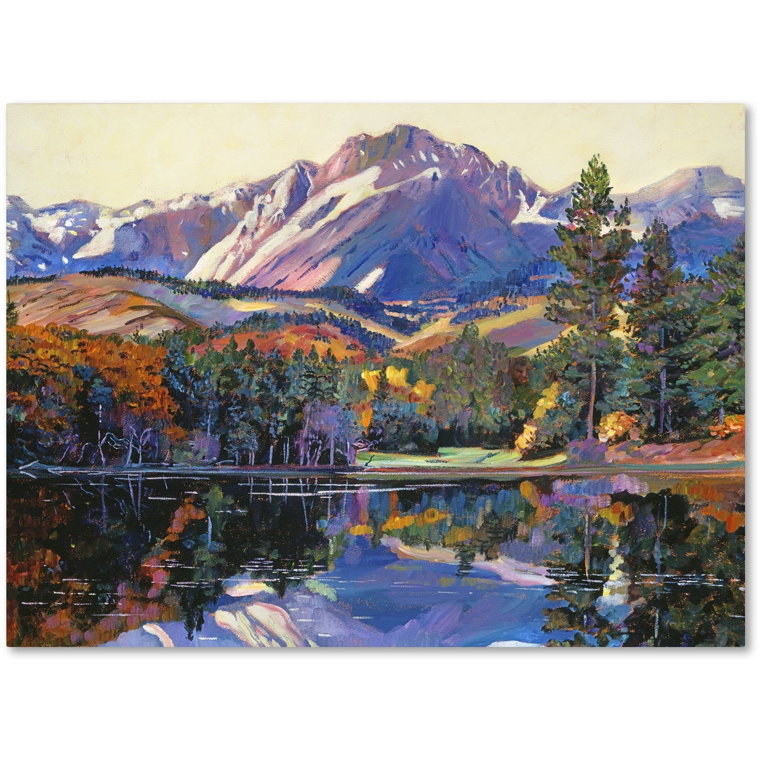 Large Framed Landscape Canvas Art with Mountain Lake Scene