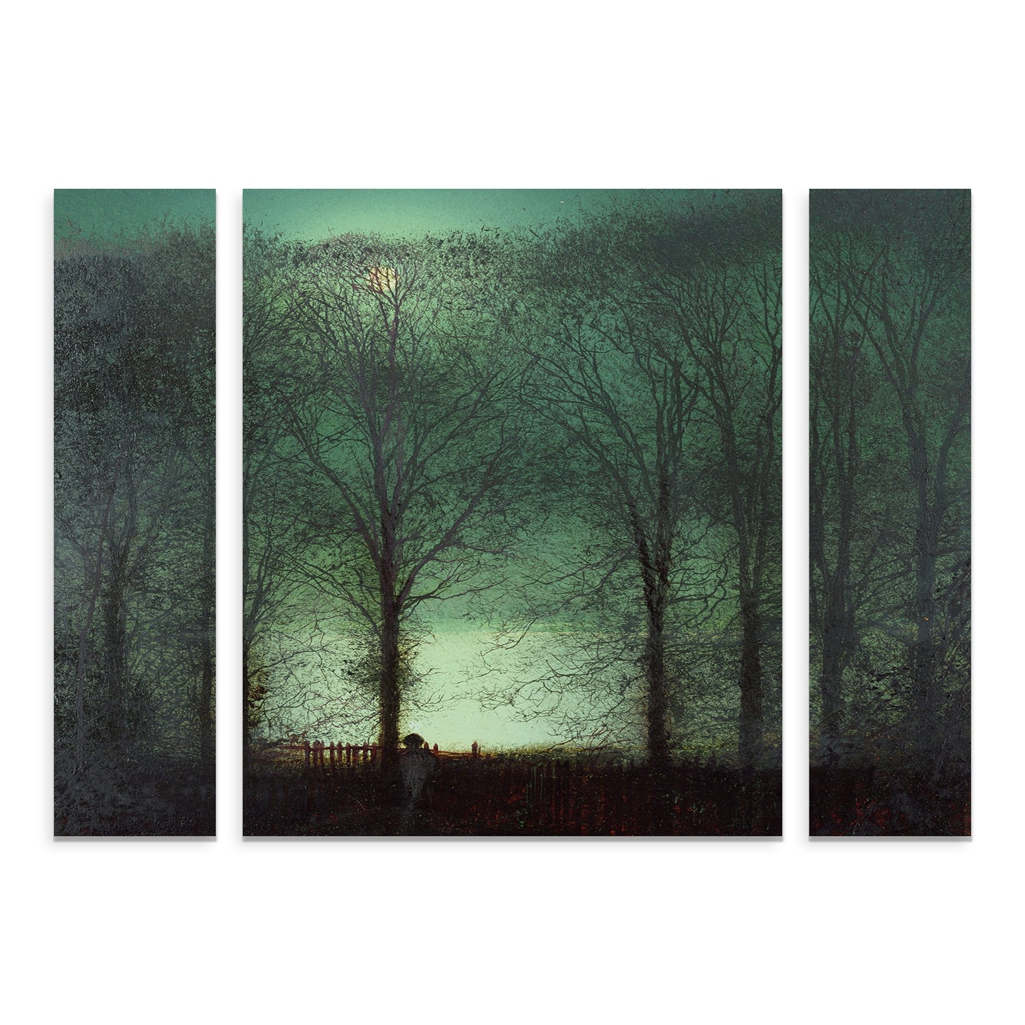 Trademark Fine Art Landscape Multi Panel Art Set Small 3 Piece ' Figure In The Moonlight ' by Grimshaw