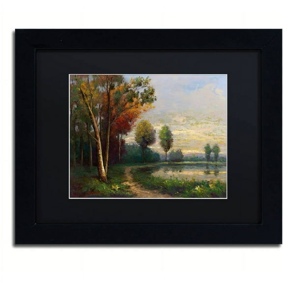 Trademark Fine Art "Landscape with a Lake" Canvas Art by Daniel Moises, Black Matte, Black Frame