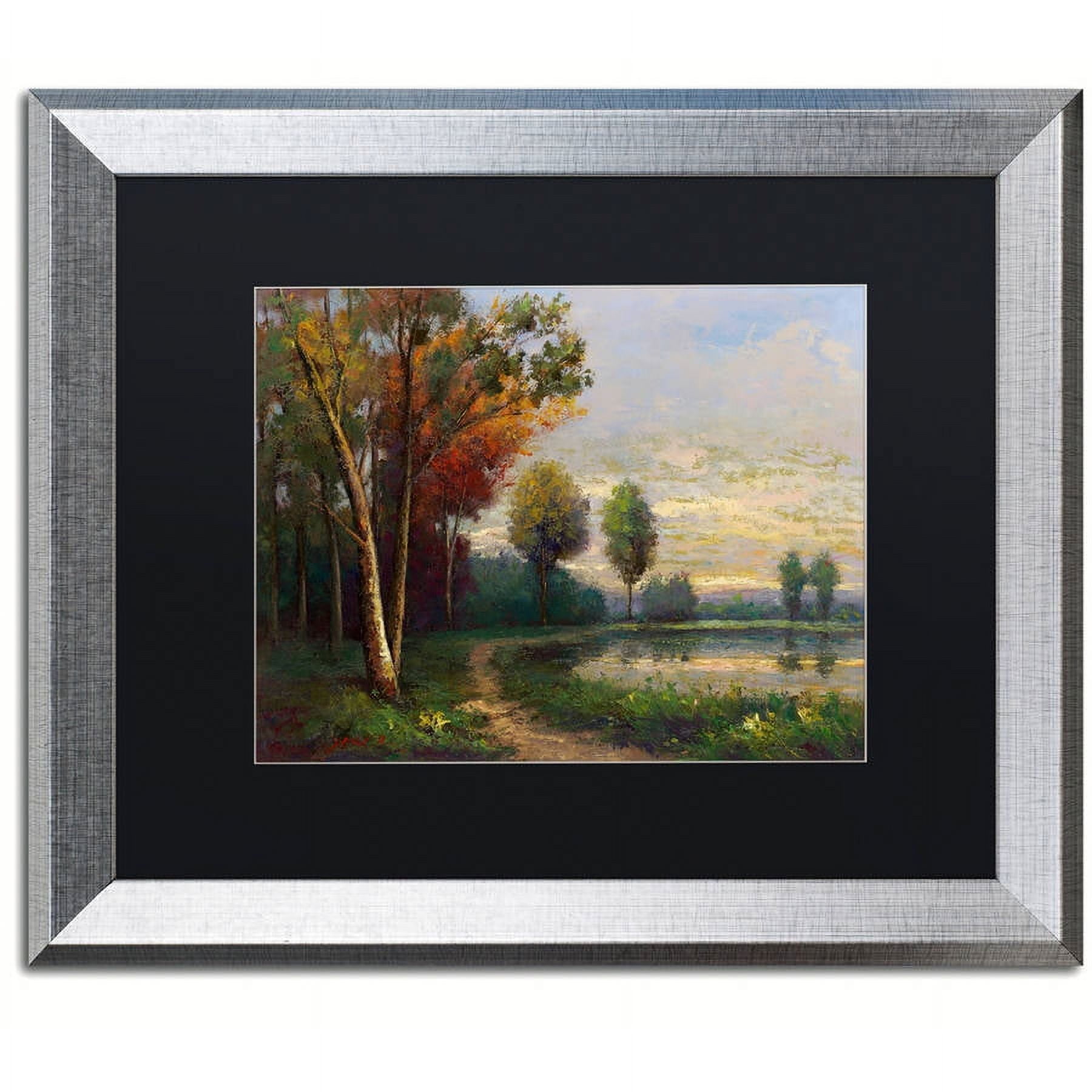 Trademark Fine Art "Landscape with a Lake" Canvas Art by Daniel Moises, Black Matte, Silver Frame