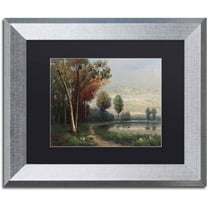 Trademark Fine Art "Landscape with a Lake" Canvas Art by Daniel Moises, Black Matte, Silver Frame