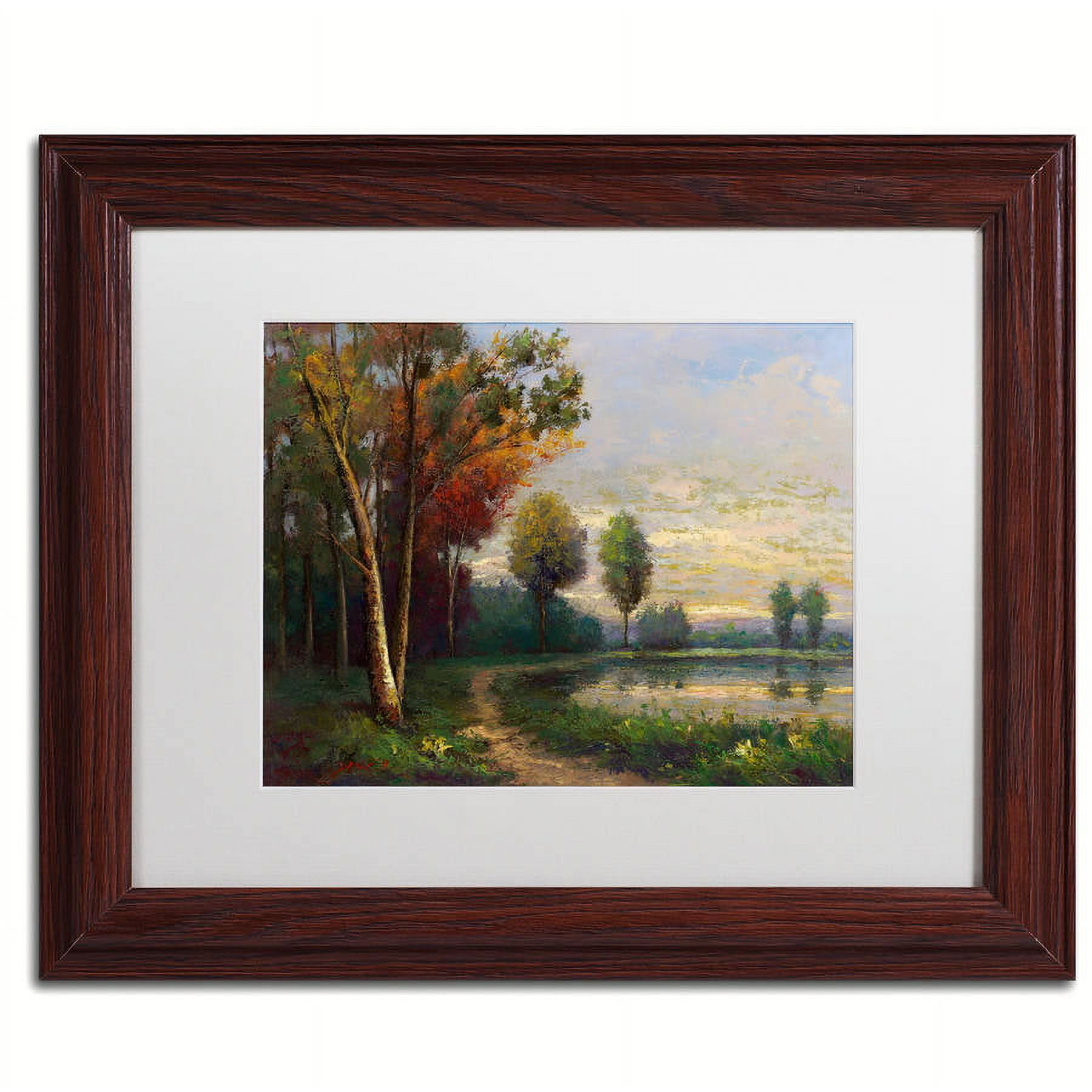 Trademark Fine Art "Landscape with a Lake" Canvas Art by Daniel Moises, White Matte, Wood Frame