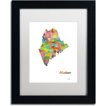 Trademark Fine Art Landscapes Matted Framed Art ' Maine State Map-1 ' by Marlene Watson