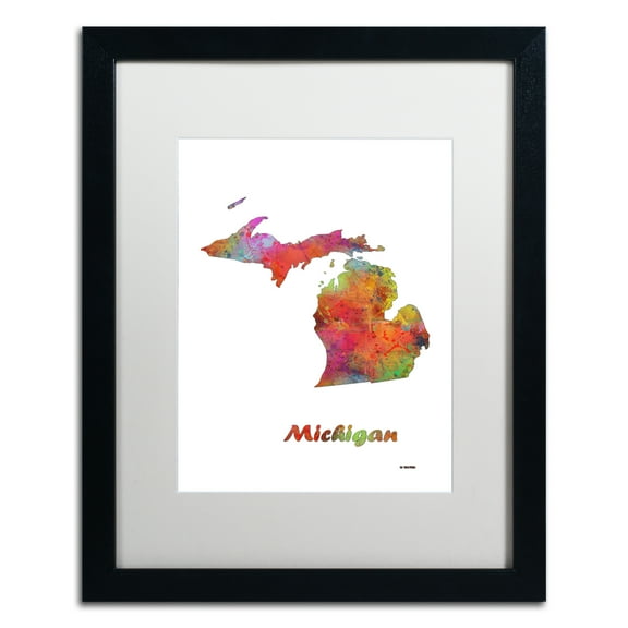 Trademark Fine Art Landscapes Matted Framed Art ' Michigan State Map-1 ' by Marlene Watson