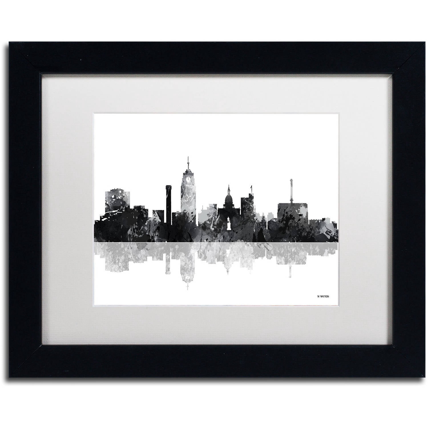 Trademark Fine Art "Lansing Michigan Skyline BG-1" Canvas Art by Marlene Watson, White Matte, Black Frame