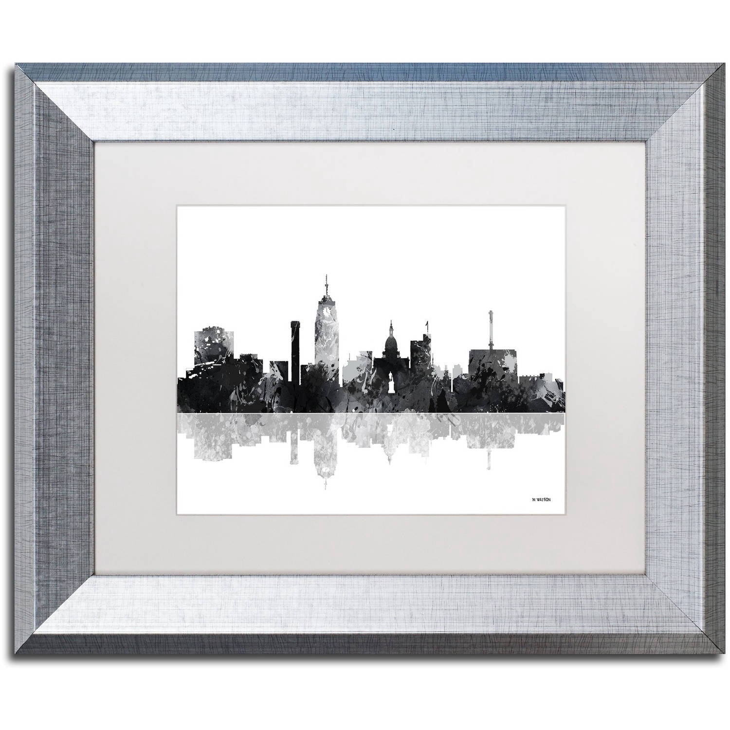 Trademark Fine Art "Lansing Michigan Skyline BG-1" Canvas Art by Marlene Watson, White Matte, Silver Frame