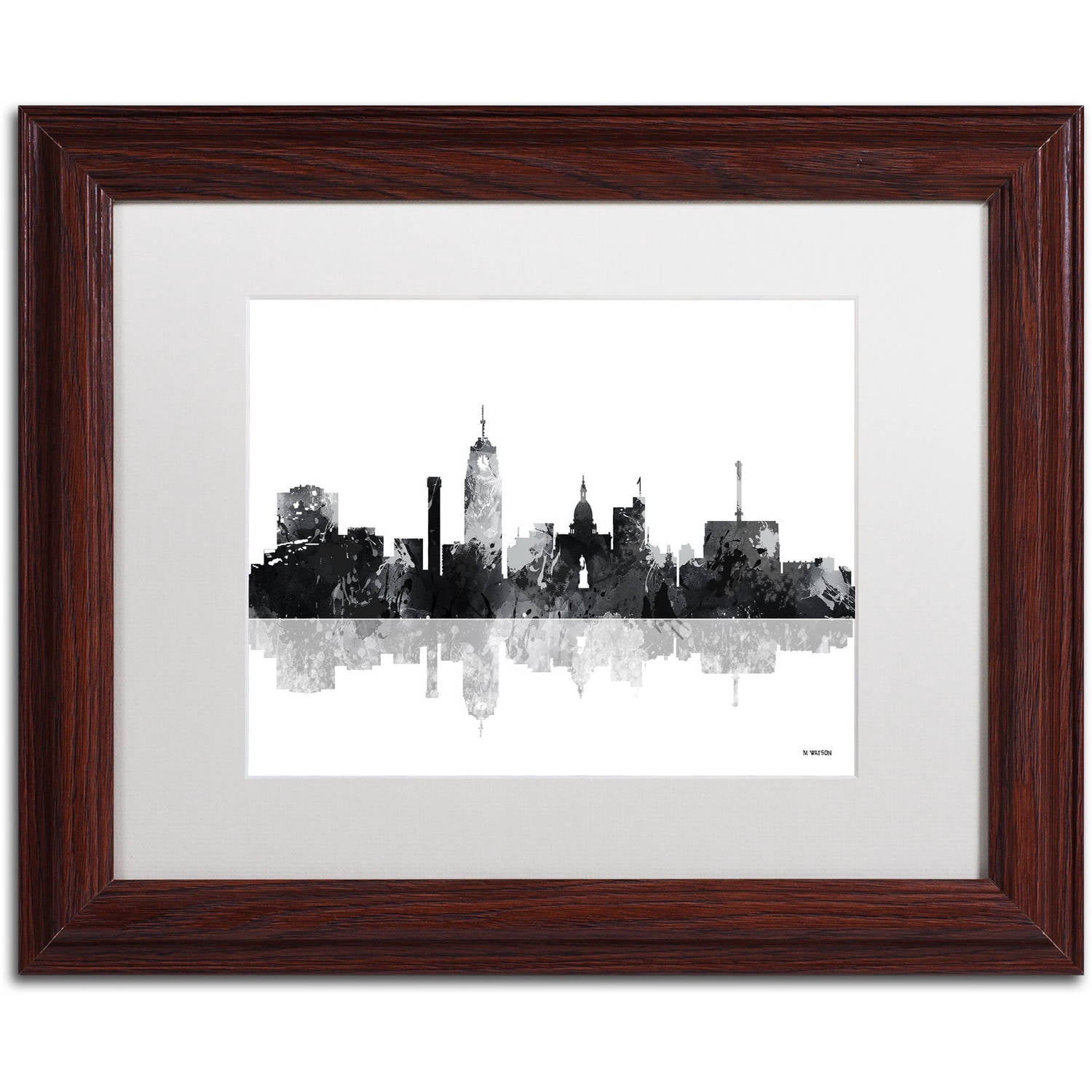 Trademark Fine Art "Lansing Michigan Skyline BG-1" Canvas Art by Marlene Watson, White Matte, Wood Frame