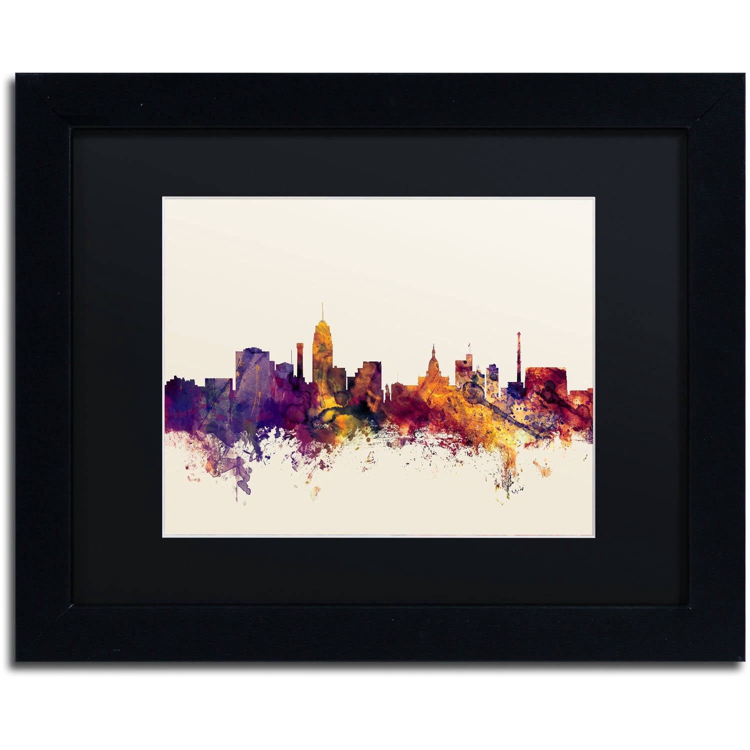 Trademark Fine Art "Lansing Michigan Skyline" Canvas Art by Michael Tompsett, Black Matte, Black Frame