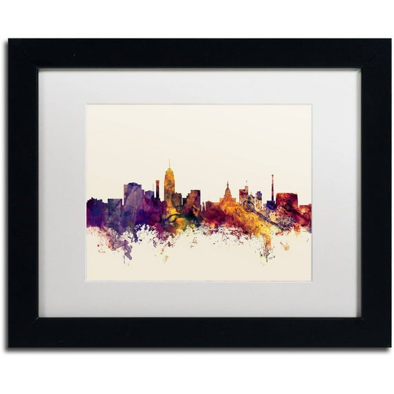 Trademark Fine Art "Lansing Michigan Skyline" Canvas Art by Michael Tompsett, White Matte, Black Frame