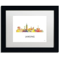 Trademark Fine Art 'Lansing Michigan Skyline WB-1' Canvas Art by Marlene Watson, White Matte, Black Frame