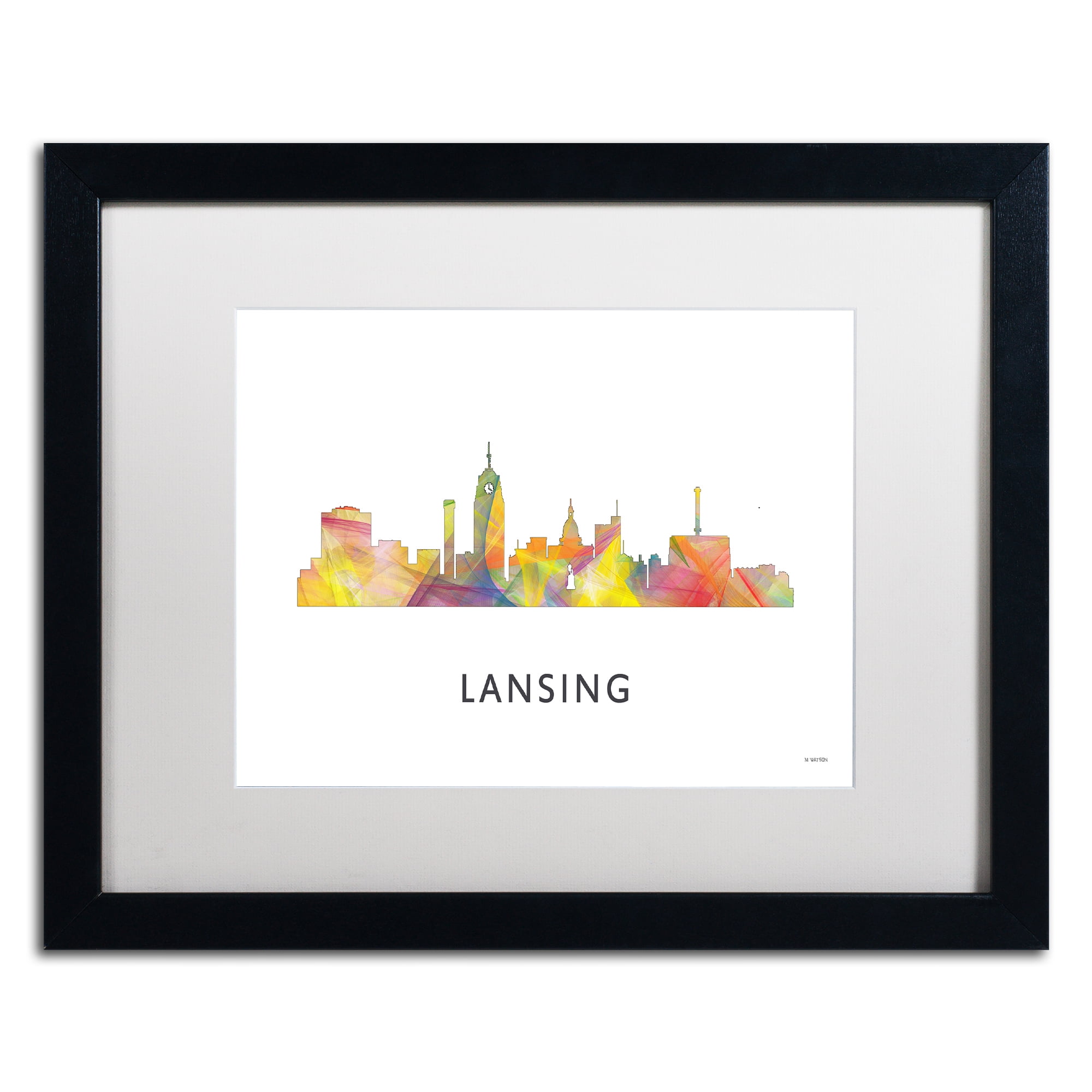 Trademark Fine Art 'Lansing Michigan Skyline WB-1' Canvas Art by Marlene Watson, White Matte, Black Frame