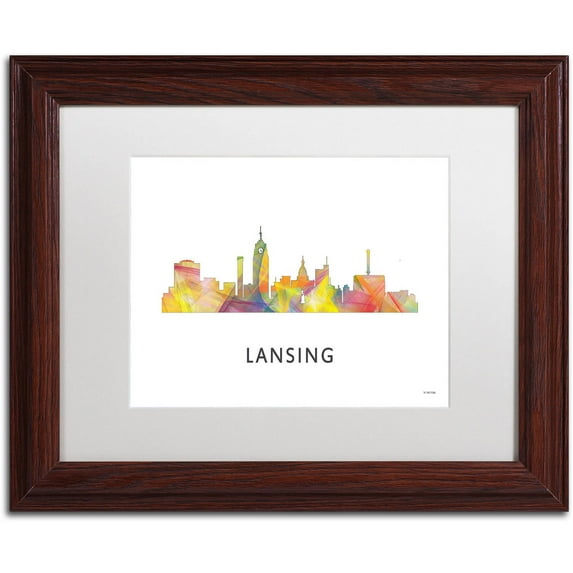 Trademark Fine Art 'Lansing Michigan Skyline WB-1' Canvas Art by Marlene Watson, White Matte, Wood Frame