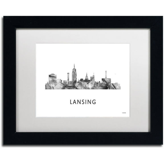 Trademark Fine Art 'Lansing Michigan Skyline WB-BW' Canvas Art by Marlene Watson, White Matte, Black Frame