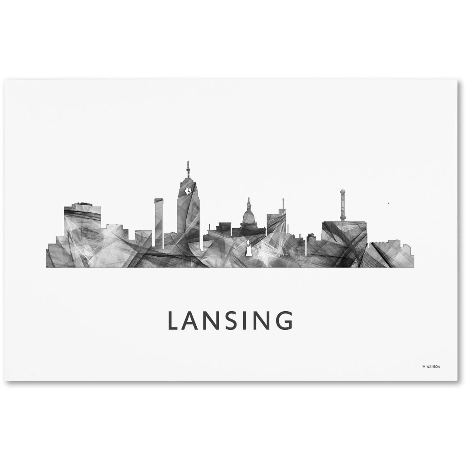 Trademark Fine Art 'Lansing Michigan Skyline WB-BW' Canvas Art by Marlene Watson