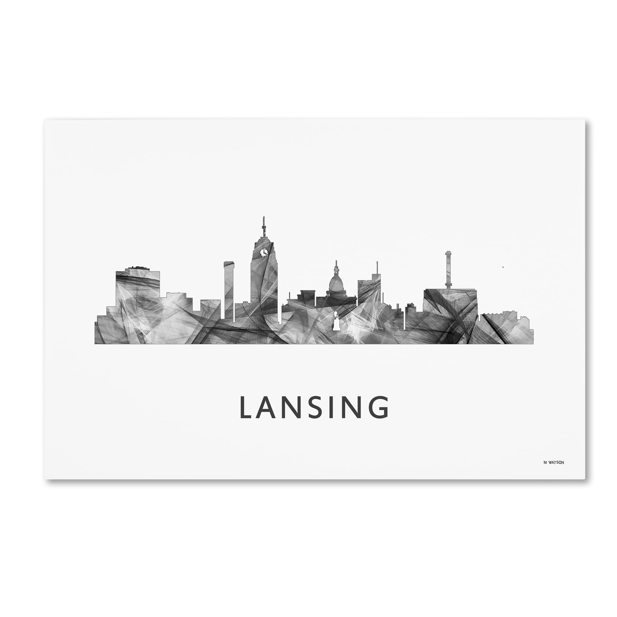 Trademark Fine Art 'Lansing Michigan Skyline WB-BW' Canvas Art by Marlene Watson