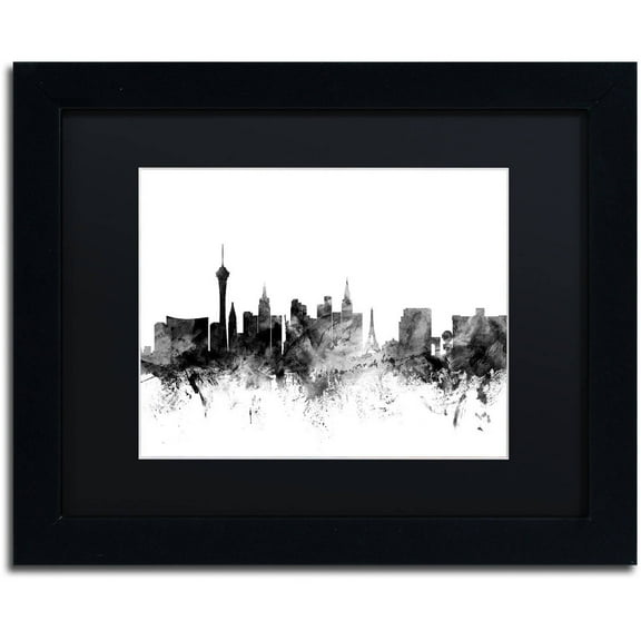Trademark Fine Art "Las Vegas Nevada Skyline B&W" Canvas Art by Michael Tompsett, Black Matte, Black Frame