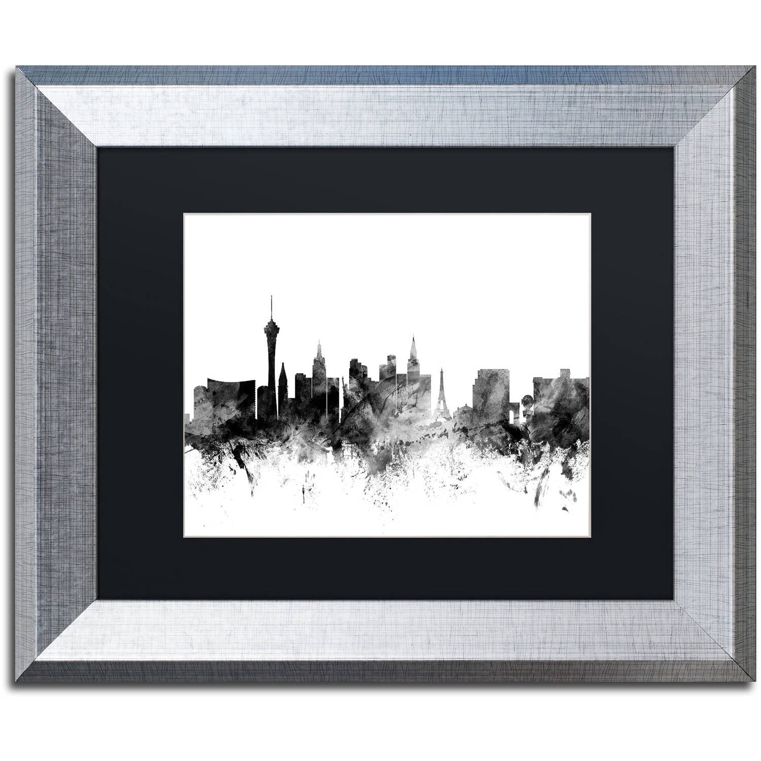 Trademark Fine Art "Las Vegas Nevada Skyline B&W" Canvas Art by Michael Tompsett, Black Matte, Silver Frame