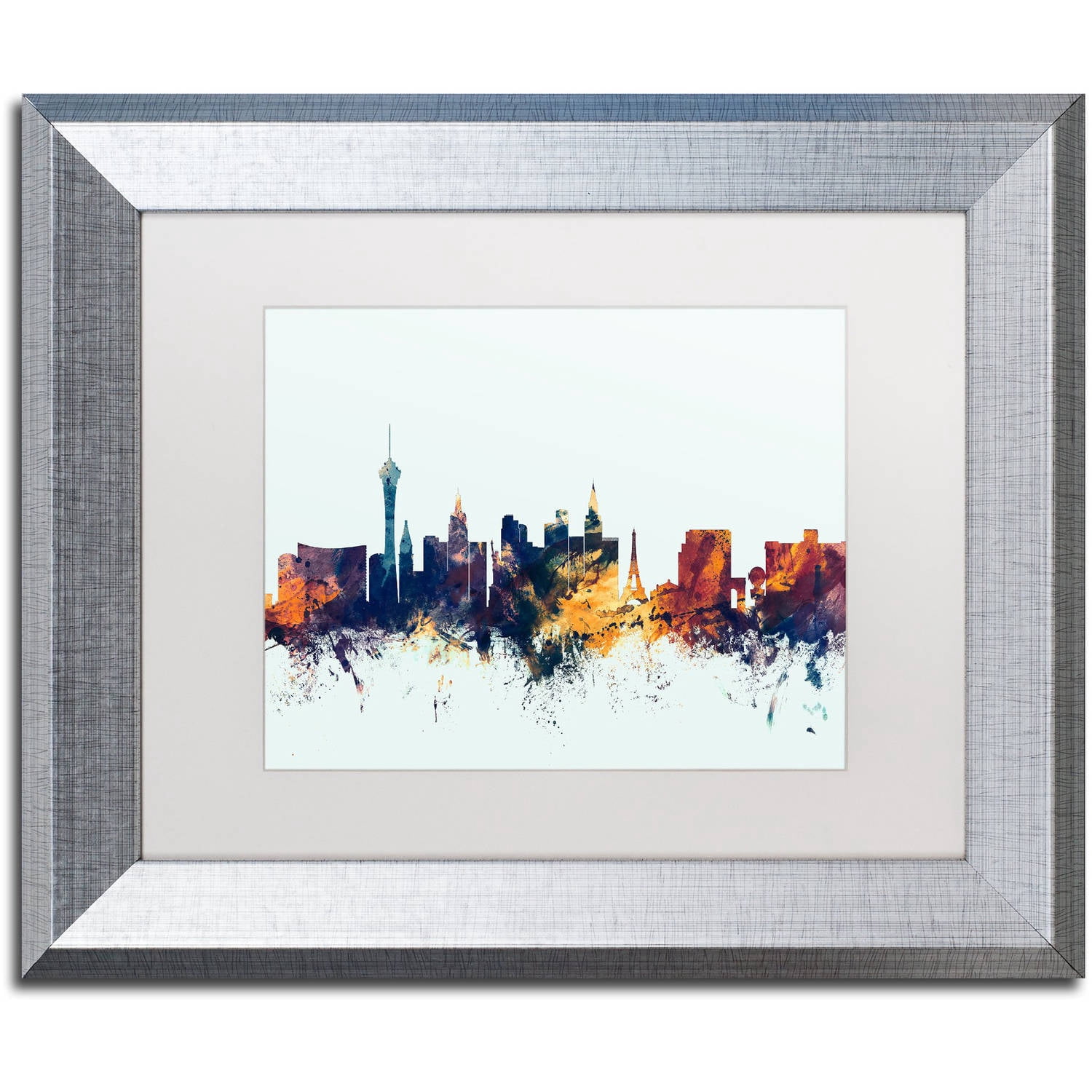 Trademark Fine Art "Las Vegas Nevada Skyline Blue" Canvas Art by Michael Tompsett, White Matte, Silver Frame