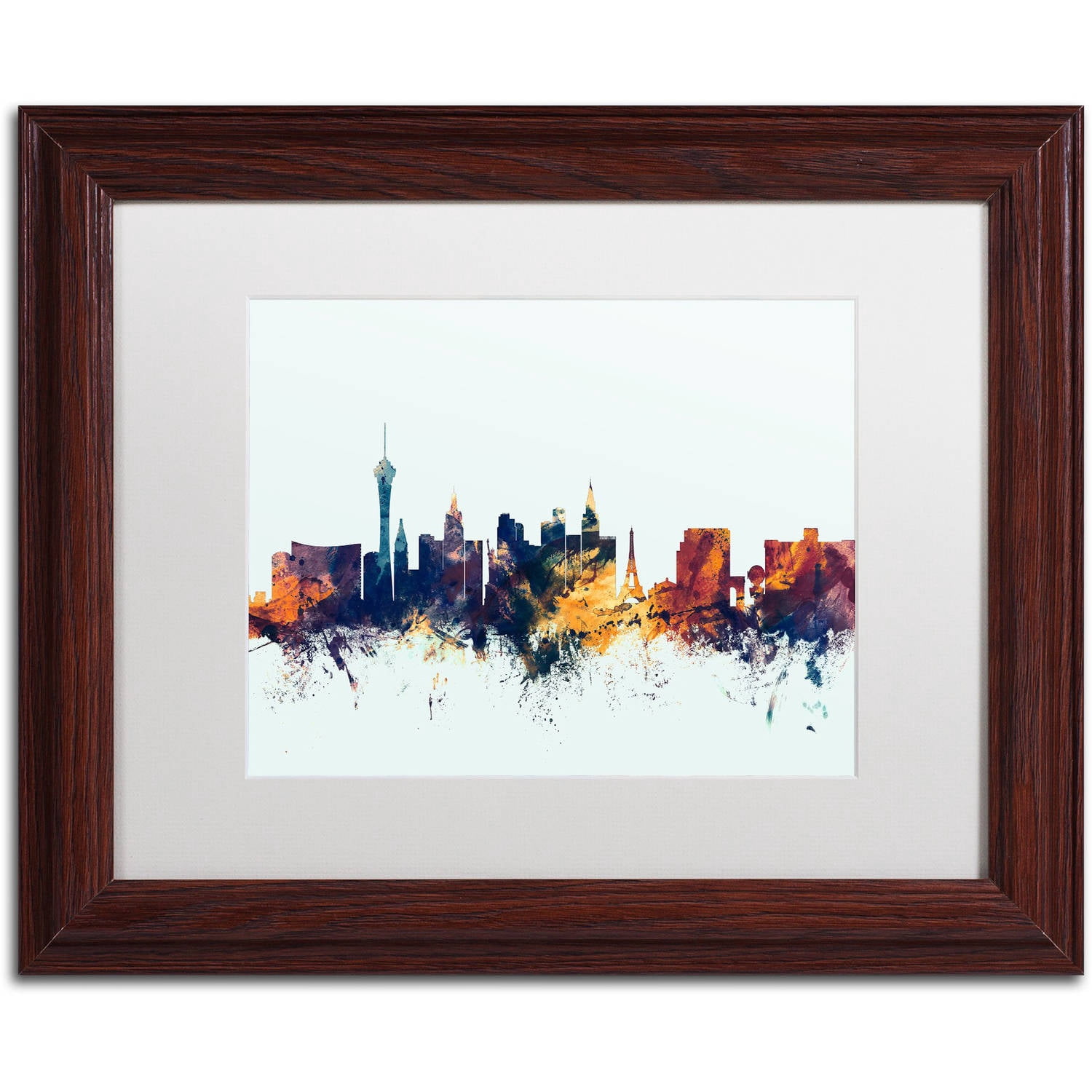 Trademark Fine Art "Las Vegas Nevada Skyline Blue" Canvas Art by Michael Tompsett, White Matte, Wood Frame