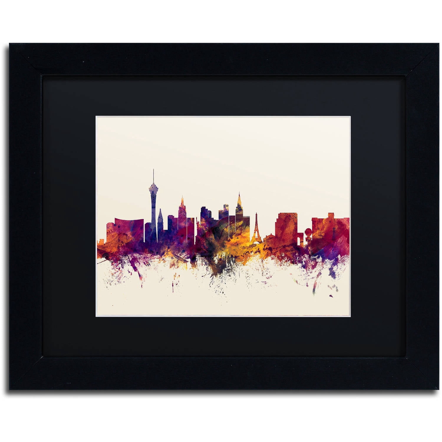 Trademark Fine Art "Las Vegas Nevada Skyline" Canvas Art by Michael Tompsett, Black Matte, Black Frame