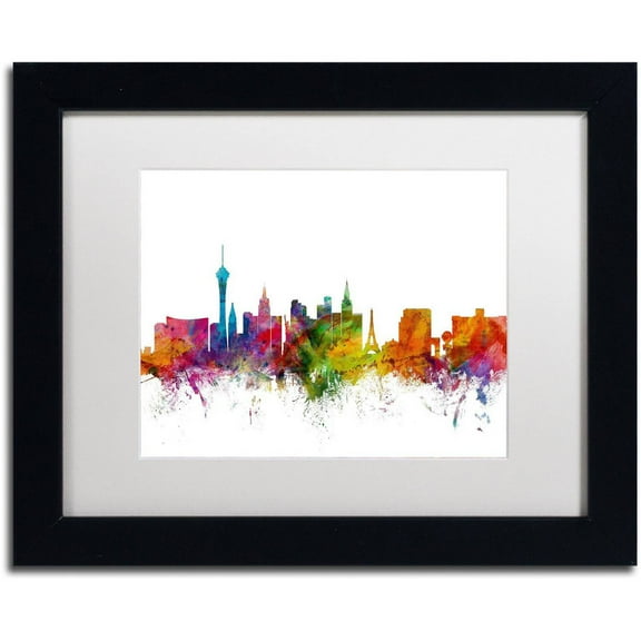 Trademark Fine Art 'Las Vegas Nevada Skyline' Canvas Art by Michael Tompsett, White Matte, Black Frame