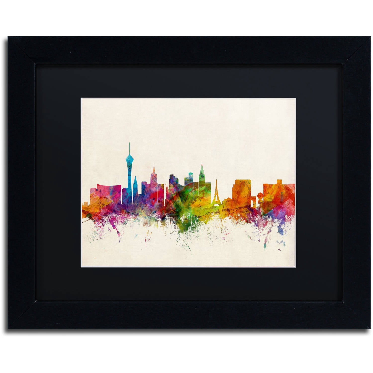 Trademark Fine Art "Las Vegas Nevada Skyline II" Canvas Art by Michael Tompsett Black Matte, Black Frame