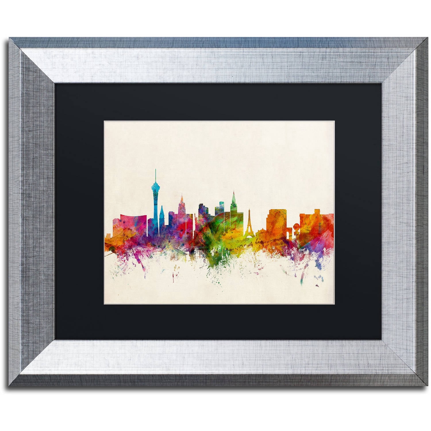 Trademark Fine Art "Las Vegas Nevada Skyline II" Canvas Art by Michael Tompsett Black Matte, Silver Frame