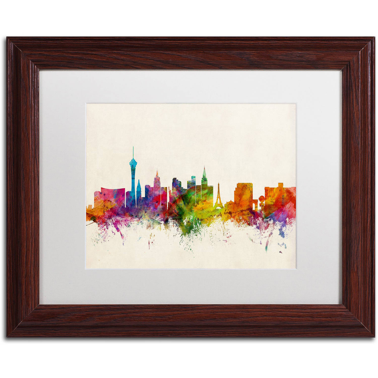 Trademark Fine Art "Las Vegas Nevada Skyline II" Canvas Art by Michael Tompsett White Matte, Wood Frame