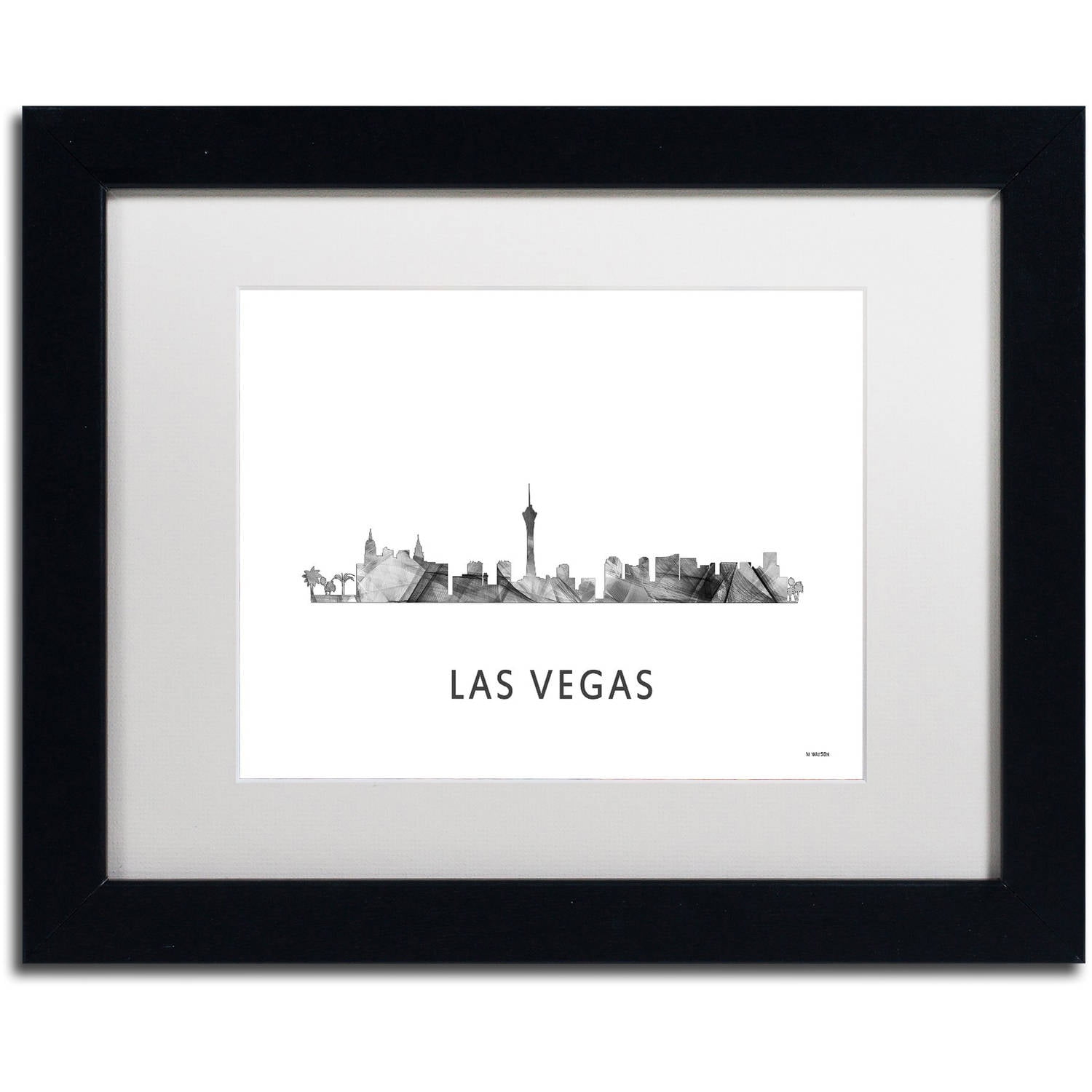Trademark Fine Art 'Las Vegas Nevada Skyline WB-BW' Canvas Art by Marlene Watson, White Matte, Black Frame