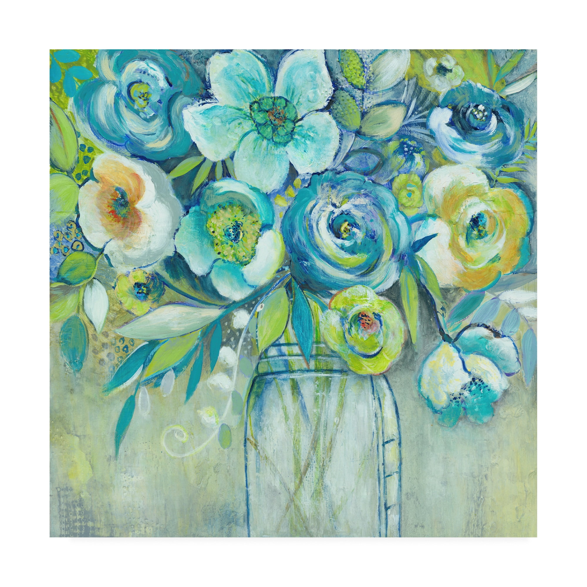 Elle Summers Large Blue and Green Floral Canvas Art