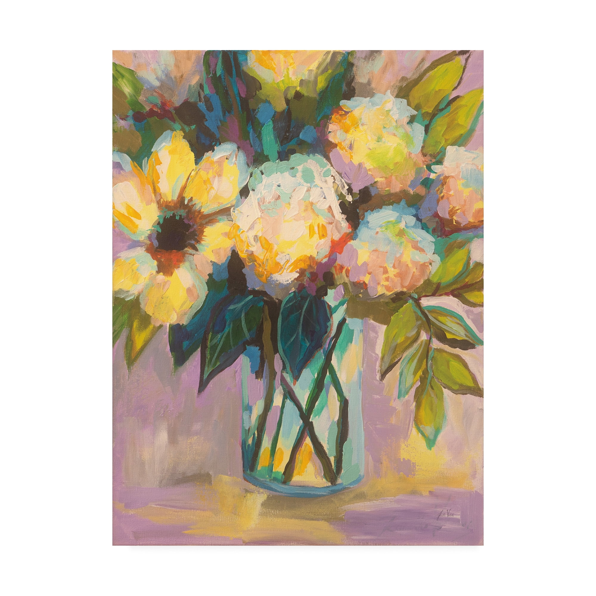 Lavender Yellow and Blue Floral Canvas Art Print, 14x19