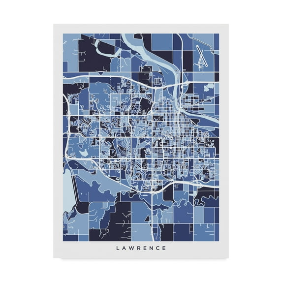 Trademark Fine Art 'Lawrence Kansas City Map Blue' Canvas Art by Michael Tompsett