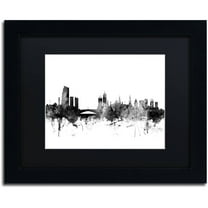Trademark Fine Art "Leeds England Skyline B&W" Canvas Art by Michael Tompsett, Black Matte, Black Frame