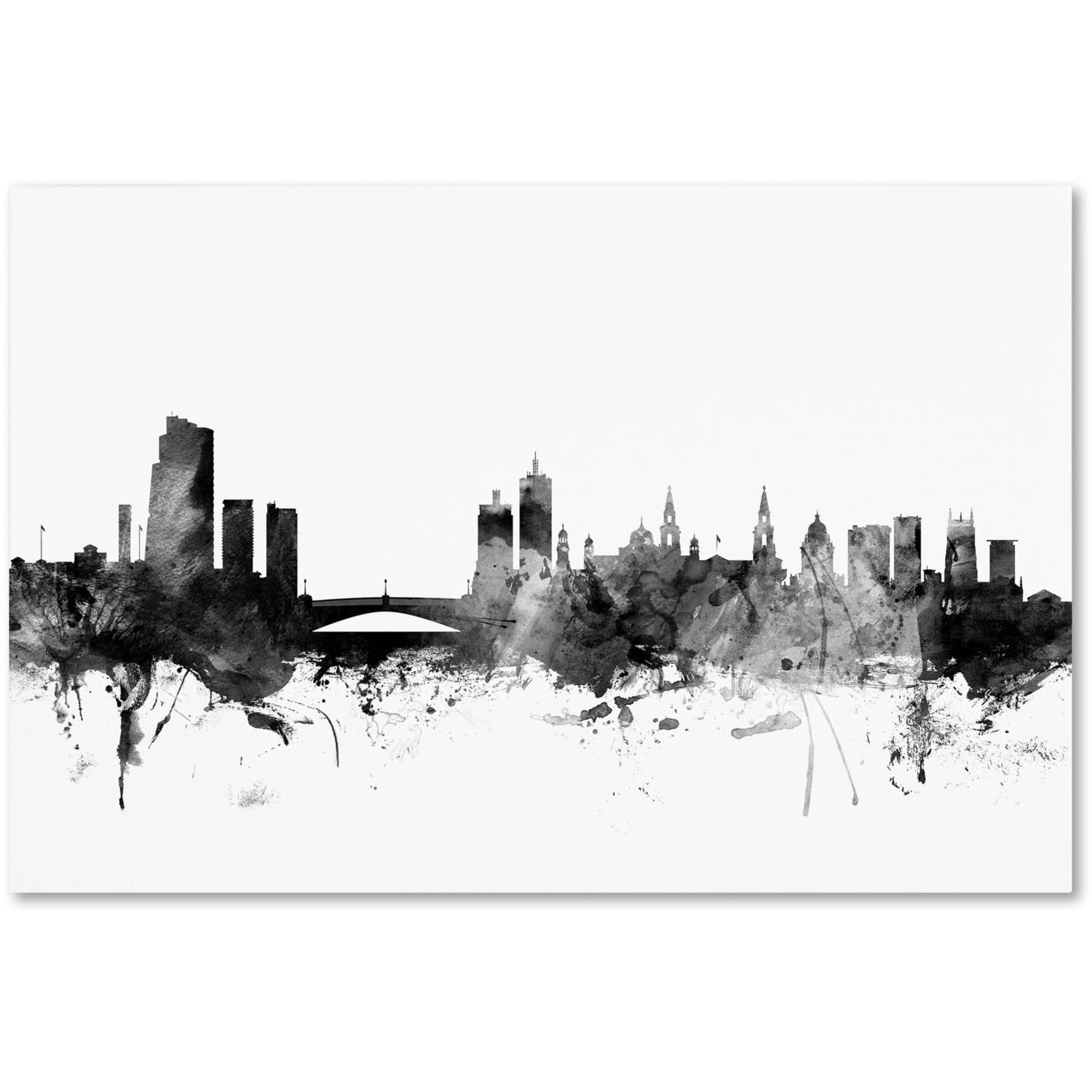 Trademark Fine Art "Leeds England Skyline B&W" Canvas Art by Michael Tompsett