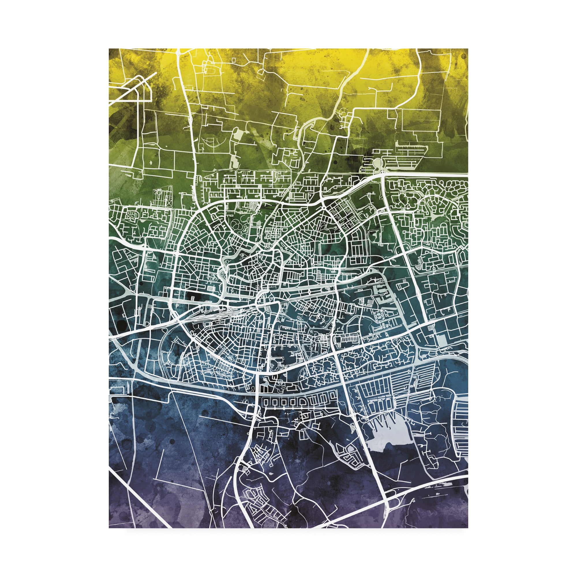 Trademark Fine Art 'Leeuwarden Netherlands City Map Blue Yellow' Canvas Art by Michael Tompsett