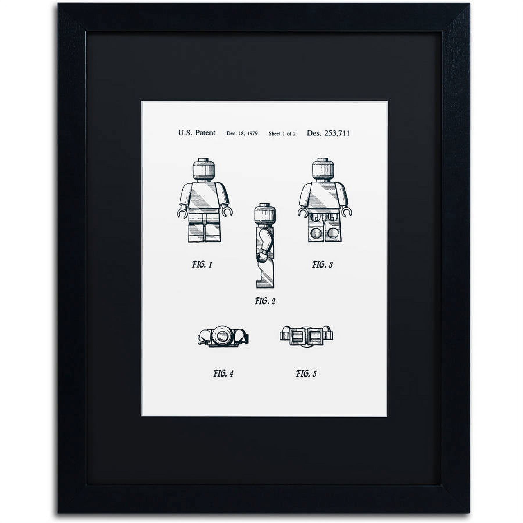 Trademark Fine Art "Lego Man Patent 1979 Page 1 White" Canvas Art by Claire Doherty, Black Matte, Black Frame