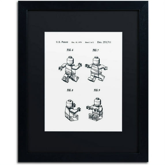 Trademark Fine Art "Lego Man Patent 1979 Page 2 White" Canvas Art by Claire Doherty, Black Matte, Black Frame