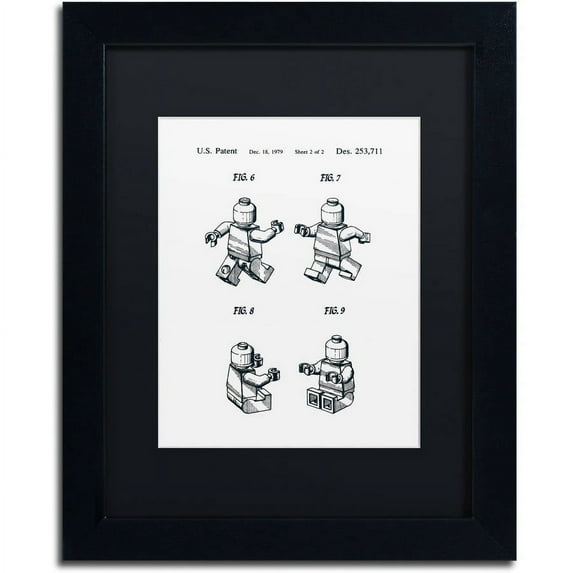 Trademark Fine Art "Lego Man Patent 1979 Page 2 White" Canvas Art by Claire Doherty, Black Matte, Black Frame