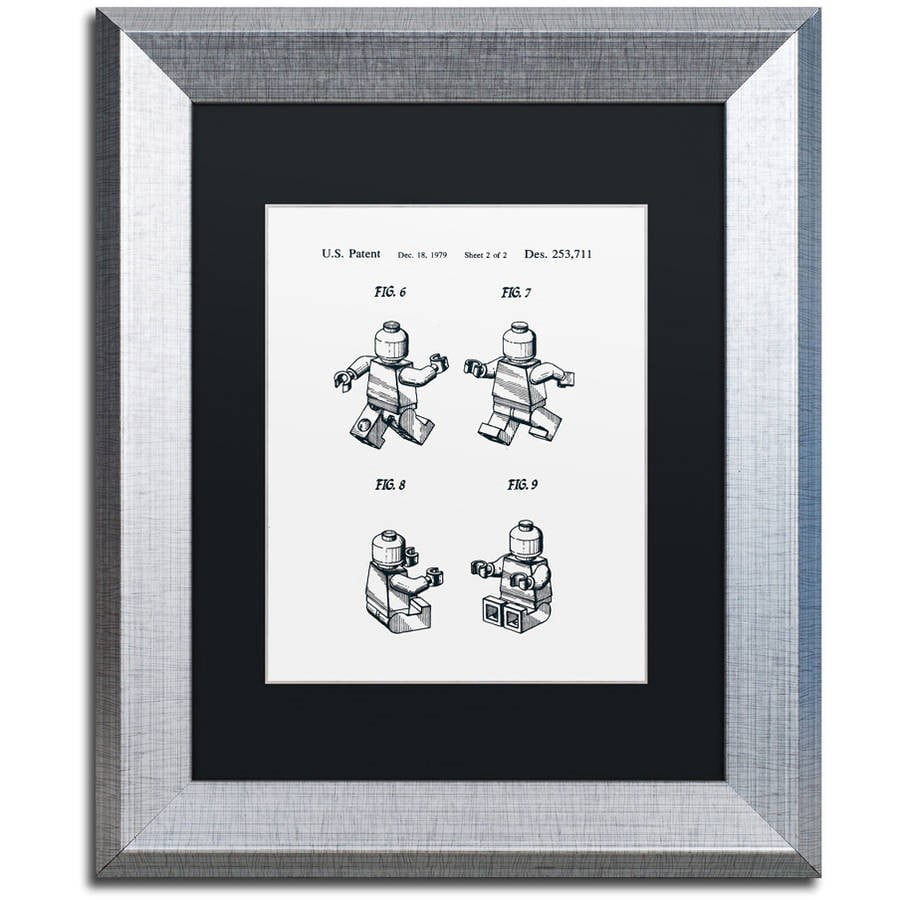 Trademark Fine Art "Lego Man Patent 1979 Page 2 White" Canvas Art by Claire Doherty, Black Matte, Silver Frame