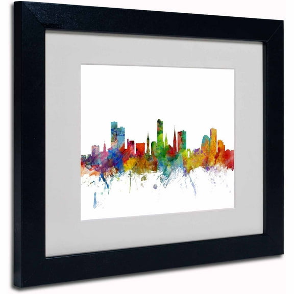 Trademark Fine Art "Leicester England Skyline II" Canvas Art by Michael Tompsett, Black Frame