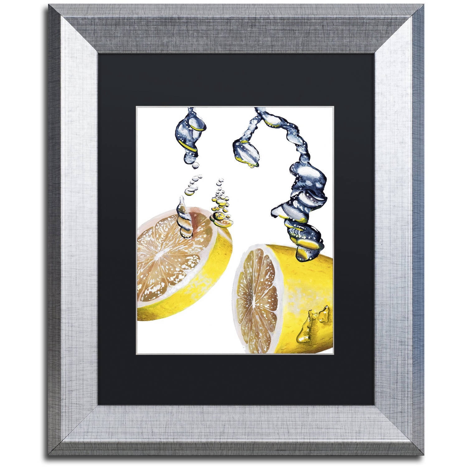 Trademark Fine Art "Lemon Splash II" Canvas Art by Roderick Stevens Black Matte, Silver Frame