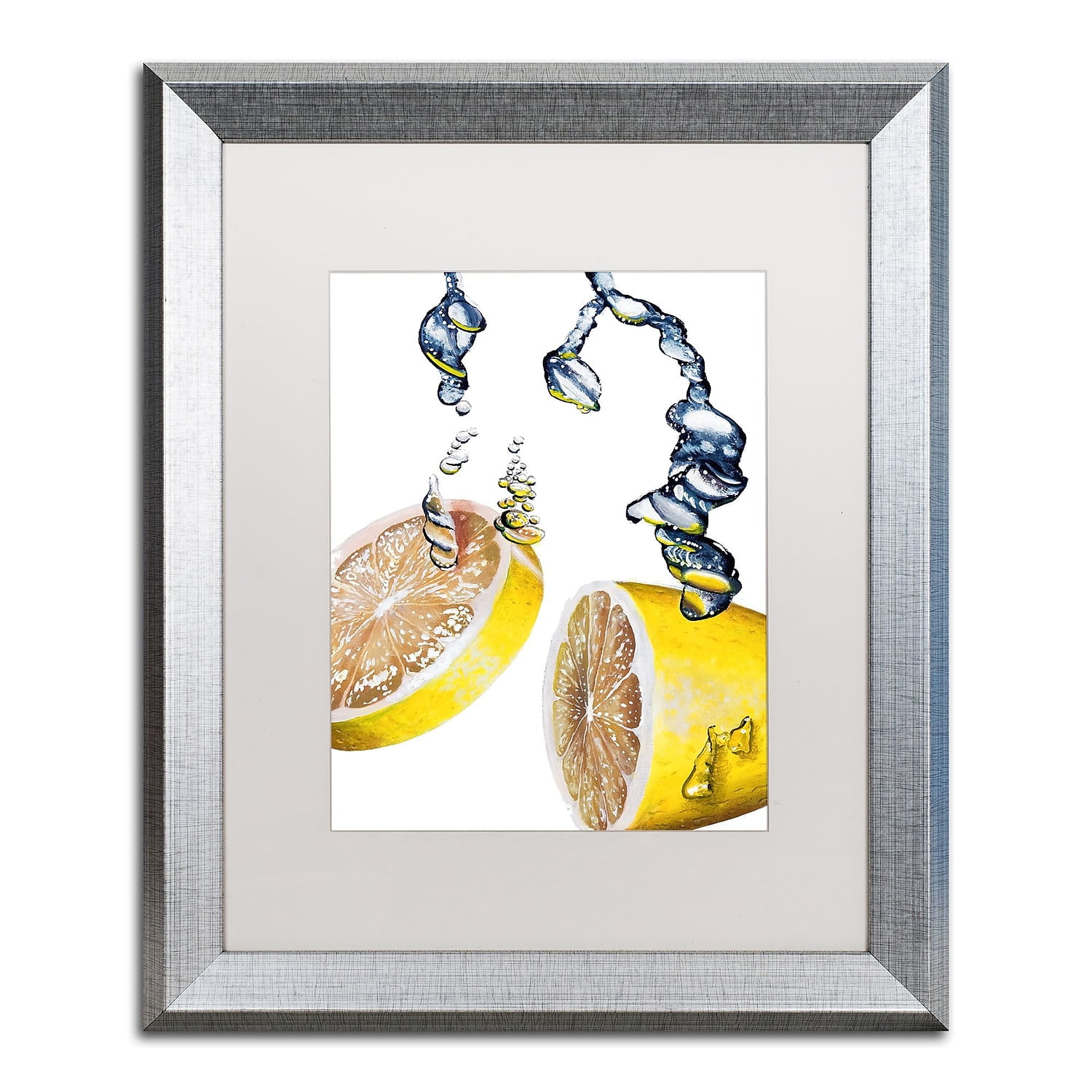 Trademark Fine Art "Lemon Splash II" Canvas Art by Roderick Stevens White Matte, Silver Frame