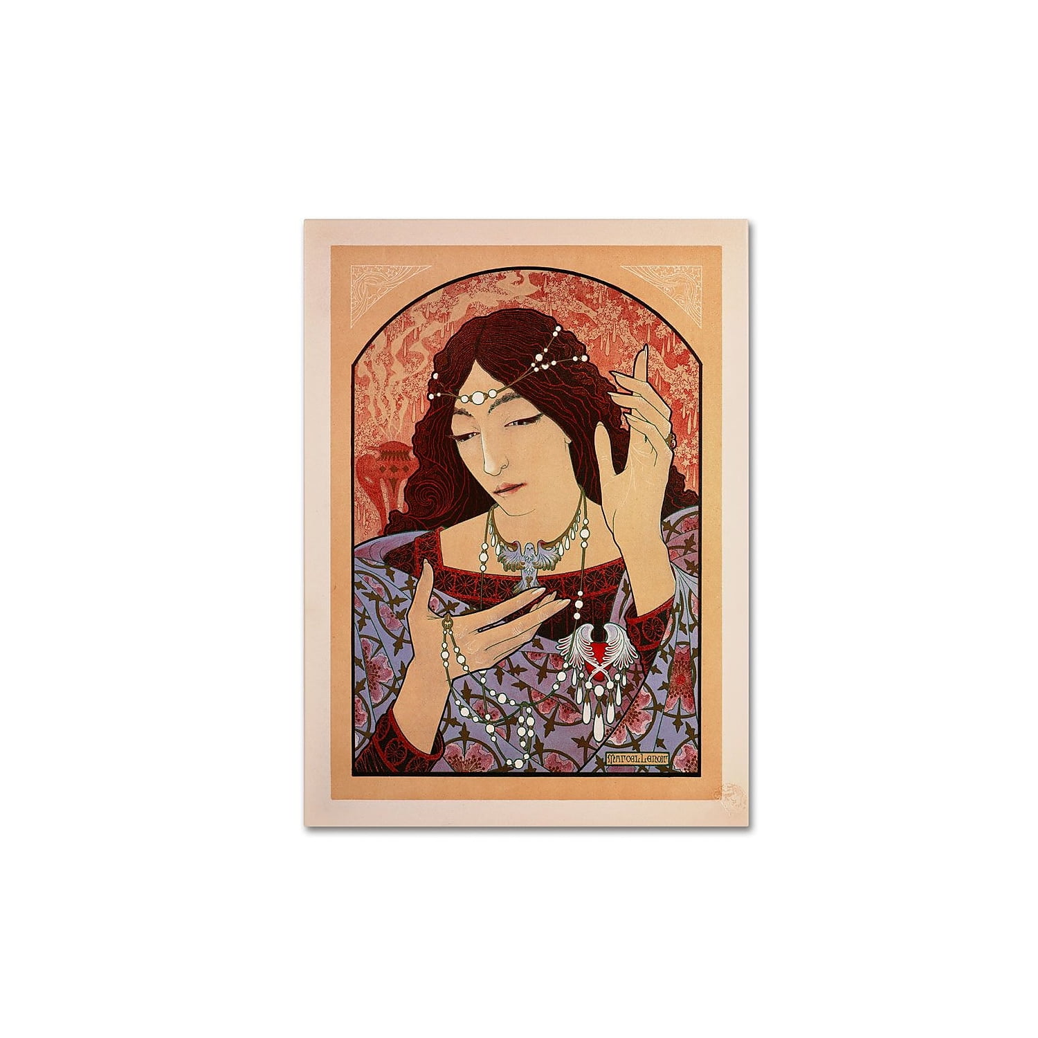 Vintage Art Deco Portrait Canvas Art in Red and Purple
