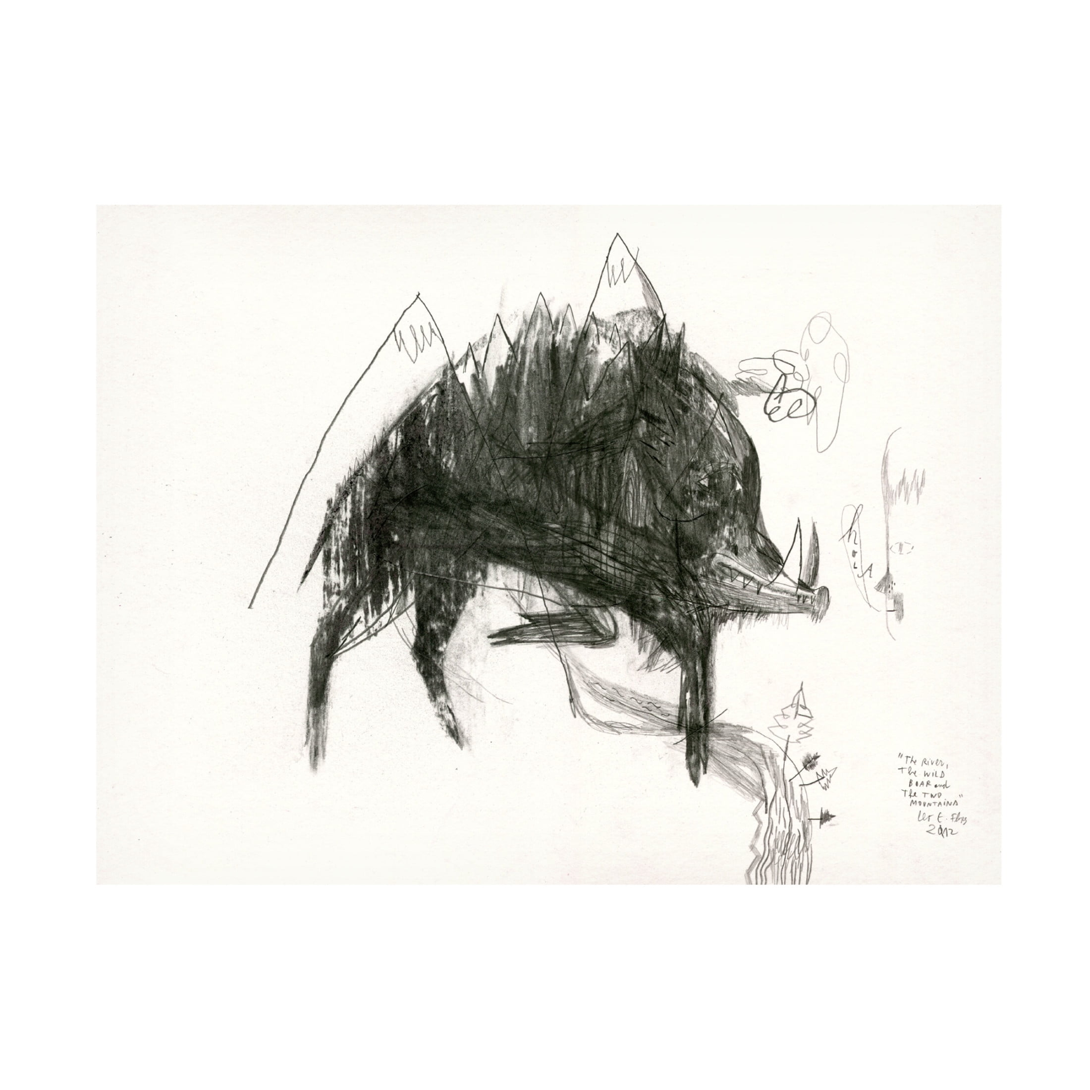 Trademark Fine Art Leonardo Flores The Wild Boar, the River and the Two Mountains. Canvas Wall Art