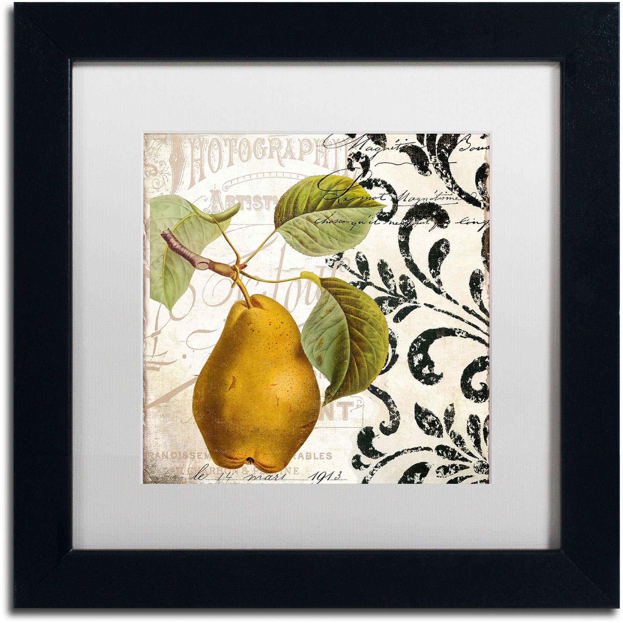 Golden Pear Graphic Art on Canvas with Black Frame