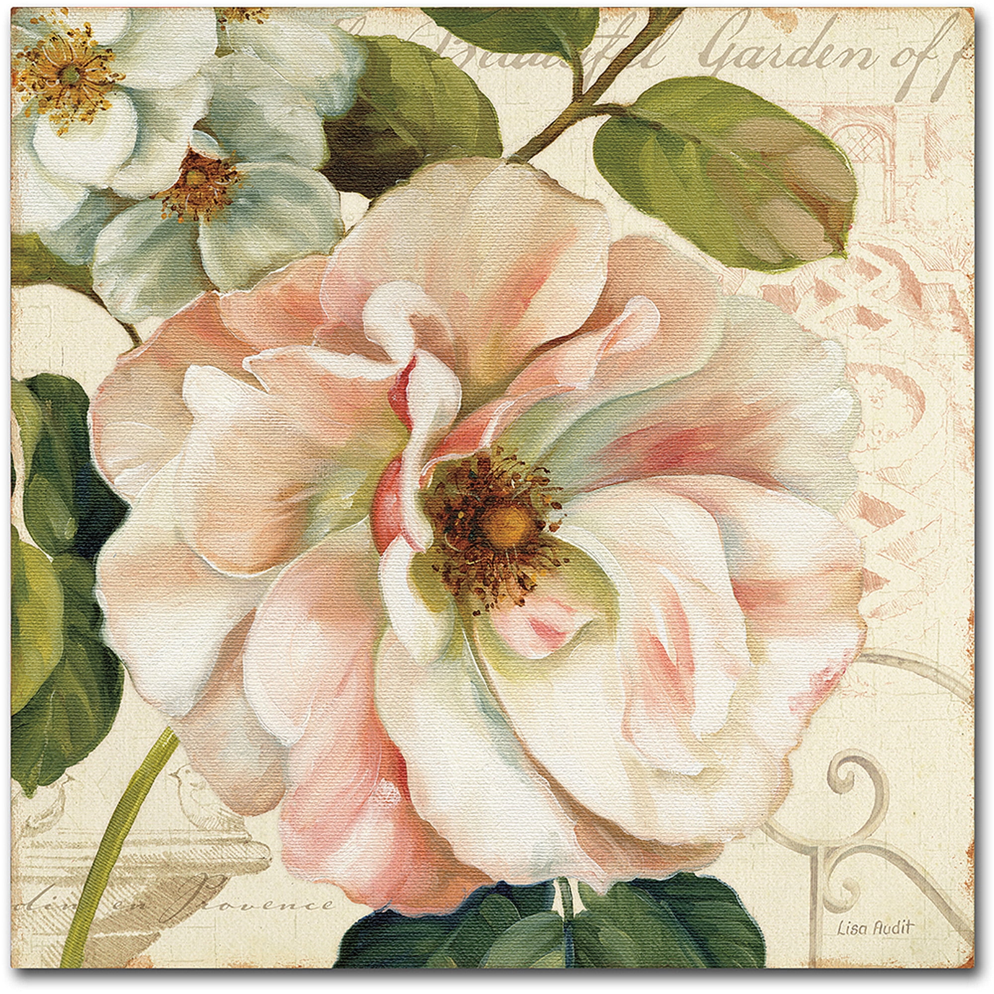 Les Jardin II Floral Canvas Art in Beige and Green