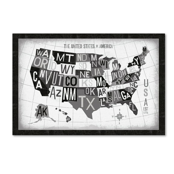 Trademark Fine Art 'Letterpress USA Map Dark' Canvas Art by Michael Mullan