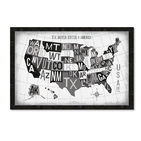 Trademark Fine Art 'Letterpress USA Map Dark' Canvas Art by Michael Mullan