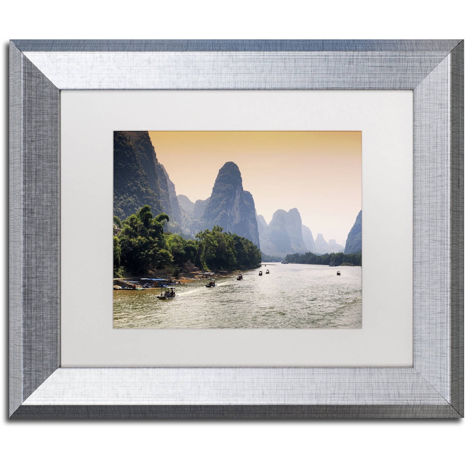 Trademark Fine Art "Li River" Canvas Art by Philippe Hugonnard, White Matte, Silver Frame